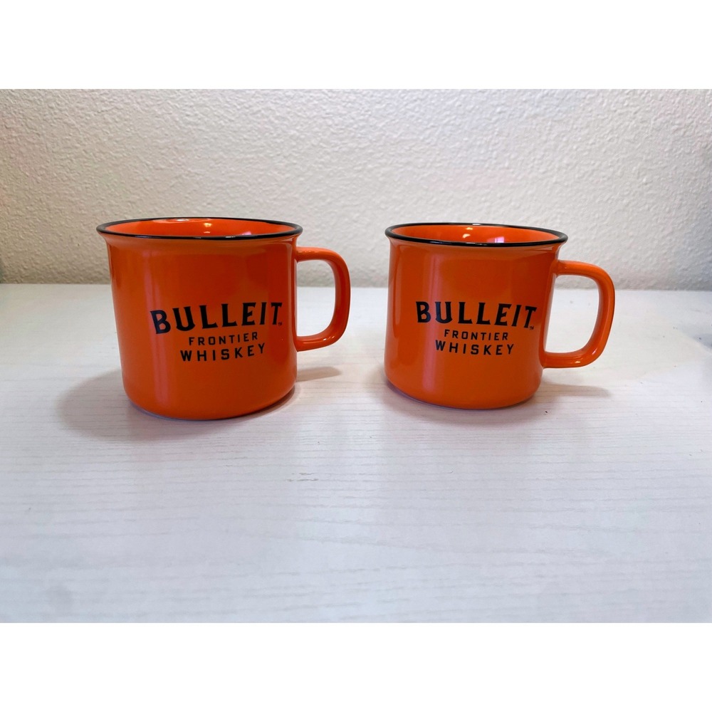 Bulleit Frontier Whiskey Coffee Mug Set Bourbon Whiskey Orange Excellent Ceramic
